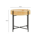 Natural Rattan Round Top Side Table with Black Metal Cross Base Legs | Depok