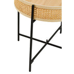 Natural Rattan Round Top Side Table with Black Metal Cross Base Legs | Depok