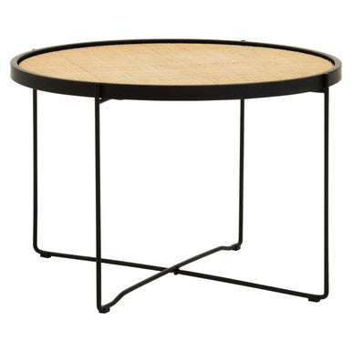 Natural Rattan Round Coffee Table with Black Cross Metal Legs | Depok