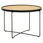 Natural Rattan Round Coffee Table with Black Cross Metal Legs | Depok