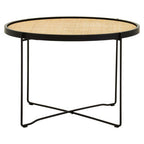 Natural Rattan Round Coffee Table with Black Cross Metal Legs | Depok