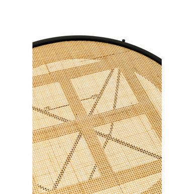 Natural Rattan Round Coffee Table with Black Cross Metal Legs | Depok