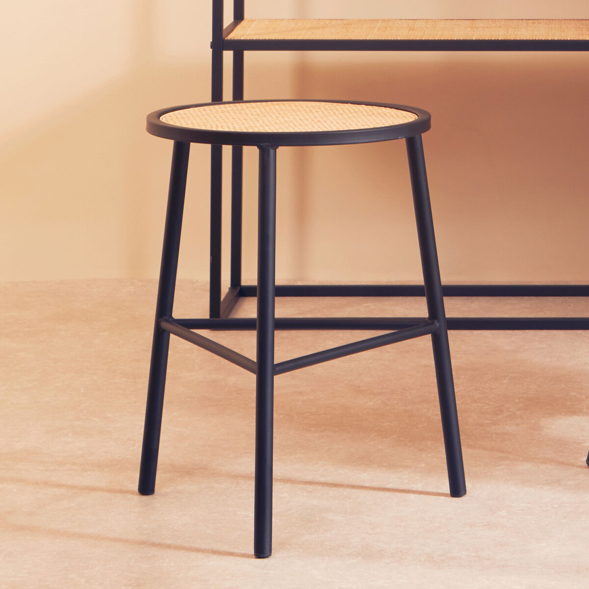Rattan Seat Stool with Metal Legs | Depok