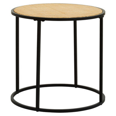 Natural Rattan Round Top Side Table with Black Metal Base | Depok