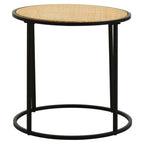 Natural Rattan Round Top Side Table with Black Metal Base | Depok