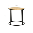 Natural Rattan Round Top Side Table with Black Metal Base | Depok