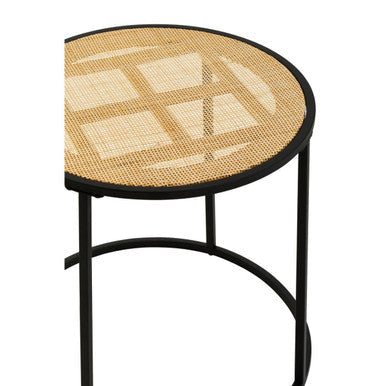 Natural Rattan Round Top Side Table with Black Metal Base | Depok