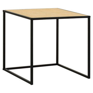 Natural Rattan Top Side Table with Black Metal Square Base | Depok