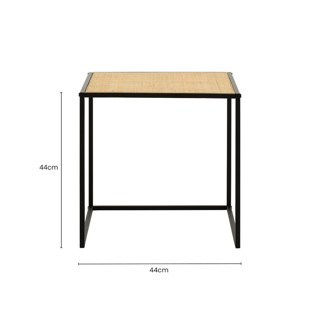 Natural Rattan Top Side Table with Black Metal Square Base | Depok