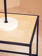 Natural Rattan Top Side Table with Black Metal Square Base | Depok