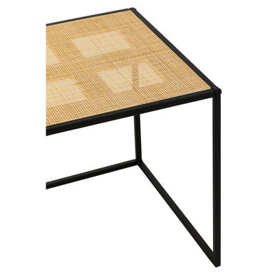 Natural Rattan Top Side Table with Black Metal Square Base | Depok