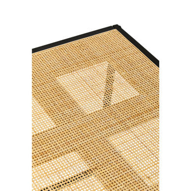 Natural Rattan Top Side Table with Black Metal Square Base | Depok