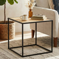 Natural Rattan Top Side Table with Black Metal Square Base | Depok