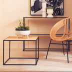 Natural Rattan Top and Black Metal Coffee Table | Depok