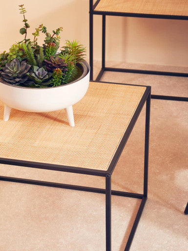 Natural Rattan Top and Black Metal Coffee Table | Depok