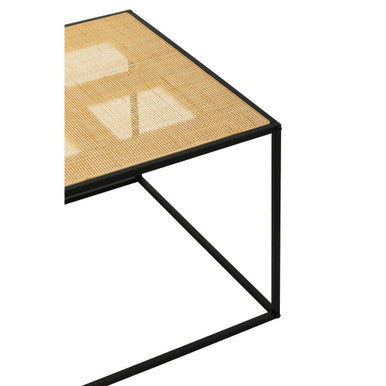 Natural Rattan Top and Black Metal Coffee Table | Depok