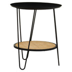 Natural Rattan Top Side Table with Lower Shelf and Black Metal Hairpin Legs | Depok