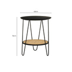 Natural Rattan Top Side Table with Lower Shelf and Black Metal Hairpin Legs | Depok