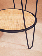 Natural Rattan Top Side Table with Lower Shelf and Black Metal Hairpin Legs | Depok