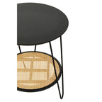 Natural Rattan Top Side Table with Lower Shelf and Black Metal Hairpin Legs | Depok