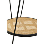 Natural Rattan Top Side Table with Lower Shelf and Black Metal Hairpin Legs | Depok
