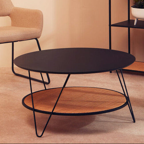 Black Wood Top Coffee Table with Metal Hairpin Legs | Depok