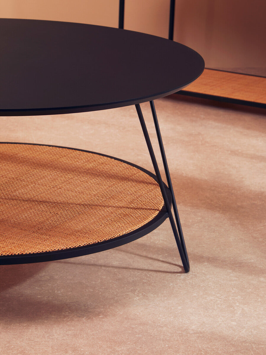 Black Wood Top Coffee Table with Metal Hairpin Legs | Depok