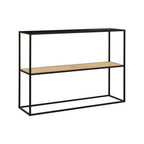 Black Metal Frame 2-Tier Console Table with Natural Rattan Shelving | Depok