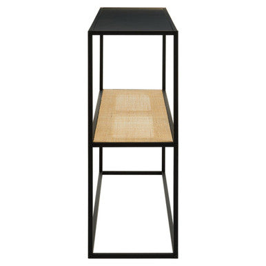 Black Metal Frame 2-Tier Console Table with Natural Rattan Shelving | Depok