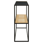 Black Metal Frame 2-Tier Console Table with Natural Rattan Shelving | Depok