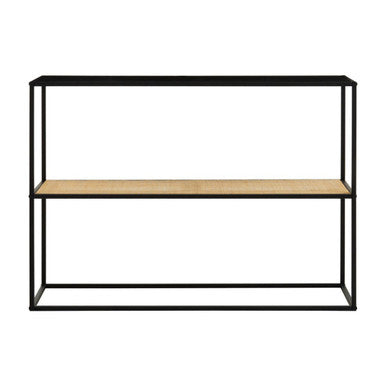 Black Metal Frame 2-Tier Console Table with Natural Rattan Shelving | Depok