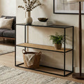 Black Metal Frame 2-Tier Console Table with Natural Rattan Shelving | Depok