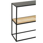 Black Metal Frame 2-Tier Console Table with Natural Rattan Shelving | Depok