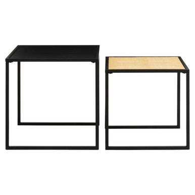 Black Metal and Rattan Top Nest of 2 Tables with Square Frames | Depok