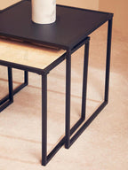Black Metal and Rattan Top Nest of 2 Tables with Square Frames | Depok
