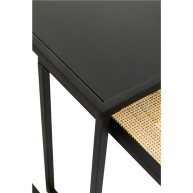 Black Metal and Rattan Top Nest of 2 Tables with Square Frames | Depok