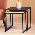Black Metal and Rattan Top Nest of 2 Tables with Square Frames | Depok