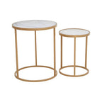 Set of 2 White Marble Top and Gold Metal Frame Nesting Tables | Colva