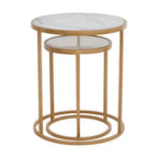 Set of 2 White Marble Top and Gold Metal Frame Nesting Tables | Colva