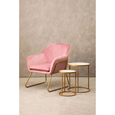 Set of 2 White Marble Top and Gold Metal Frame Nesting Tables | Colva