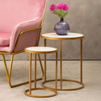 Set of 2 White Marble Top and Gold Metal Frame Nesting Tables | Colva