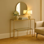 Clear Glass Top and Gold Finish Frame Console Table | Avento