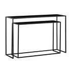 Set of 2 Black Glass Top and Metal Frame Console Tables | Avento