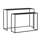 Set of 2 Black Glass Top and Metal Frame Console Tables | Avento