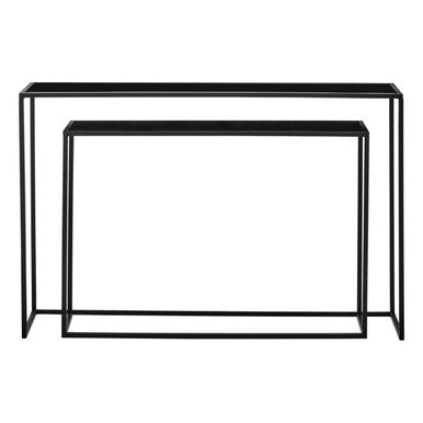 Set of 2 Black Glass Top and Metal Frame Console Tables | Avento