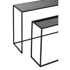 Set of 2 Black Glass Top and Metal Frame Console Tables | Avento