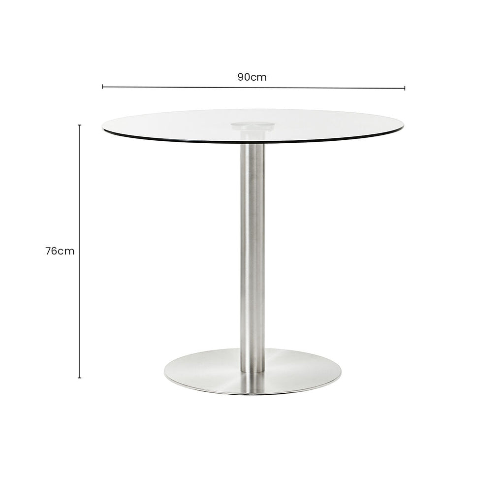 Silver Finish Round Glass Top and Steel Frame Dining Table | Metropolitan