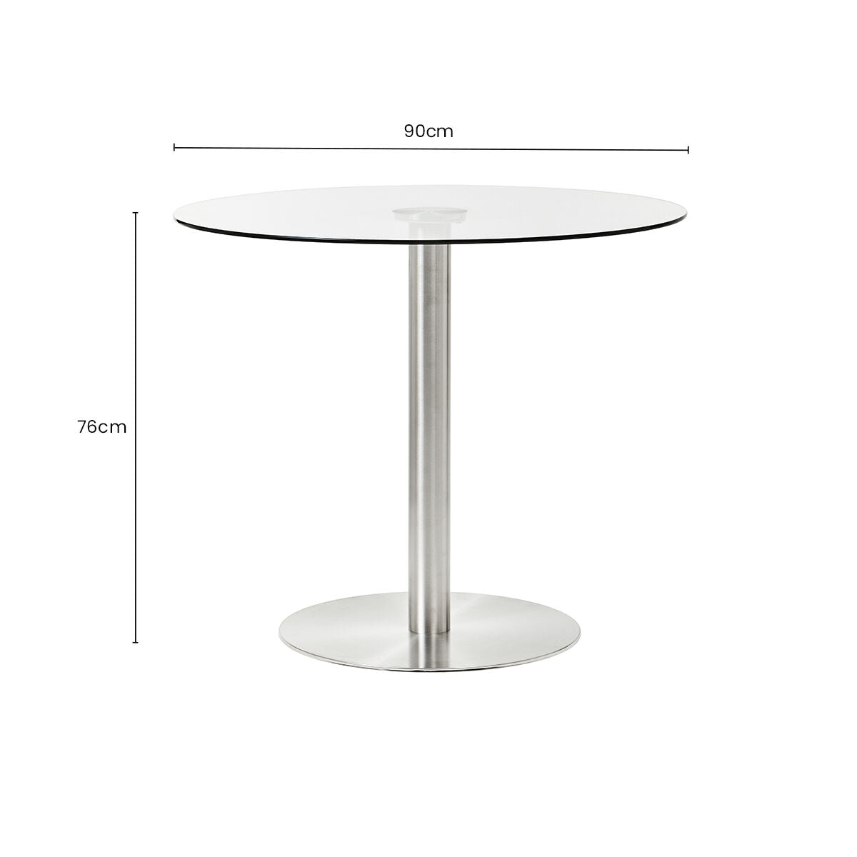 Silver Finish Round Glass Top and Steel Frame Dining Table | Metropolitan