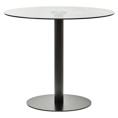 Matt Black Steel and Glass Top Round Dining Table | Metropolitan