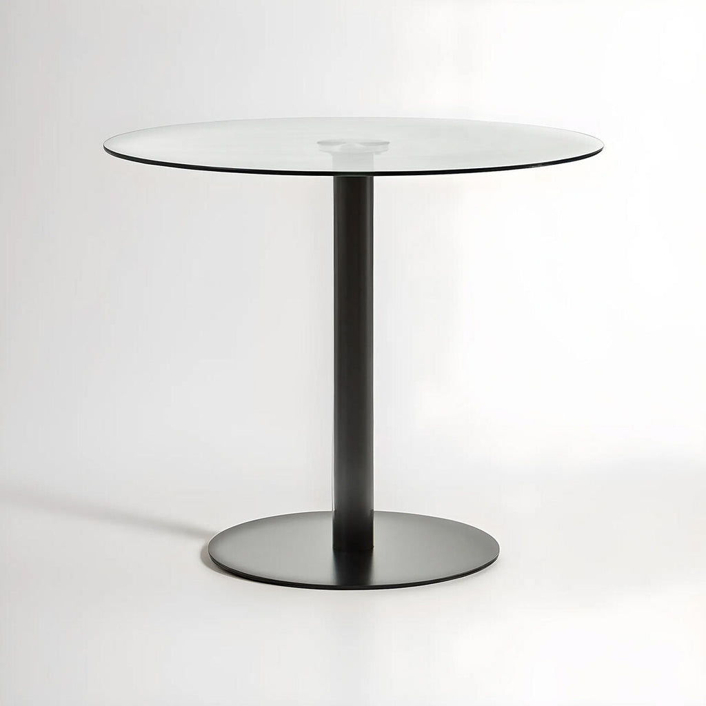 Matt Black Steel and Glass Top Round Dining Table | Metropolitan